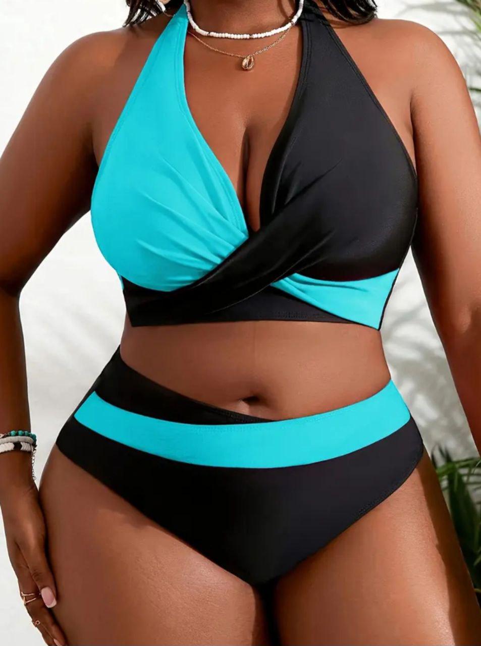 Женский купальник 0XL Черно-голубой (899386)