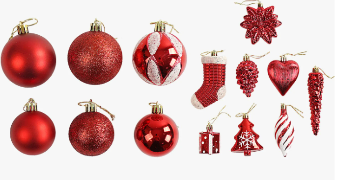 Новогодние украшения с глитером набор из шаров/сосулек/подарков и елок 72 шт. Красный (160776) Новогодние украшения с глитером набор из шаров/сосулек/подарков и елок 72 шт. Красный (160776)