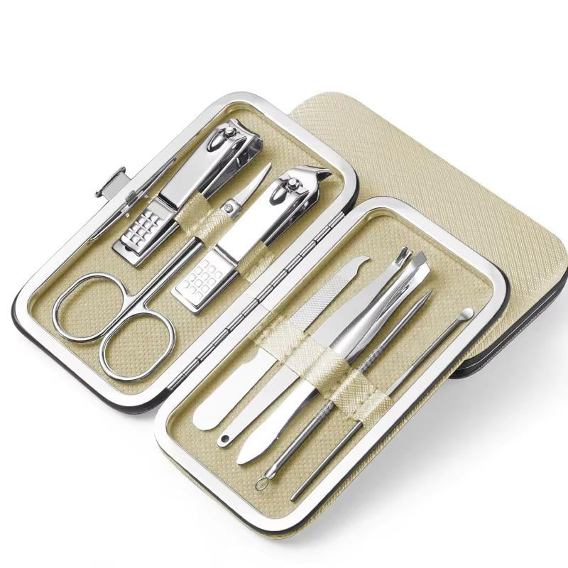 Набір інструментів для манікюру/педикюру та чищення шкіри 8 шт. Бежевий