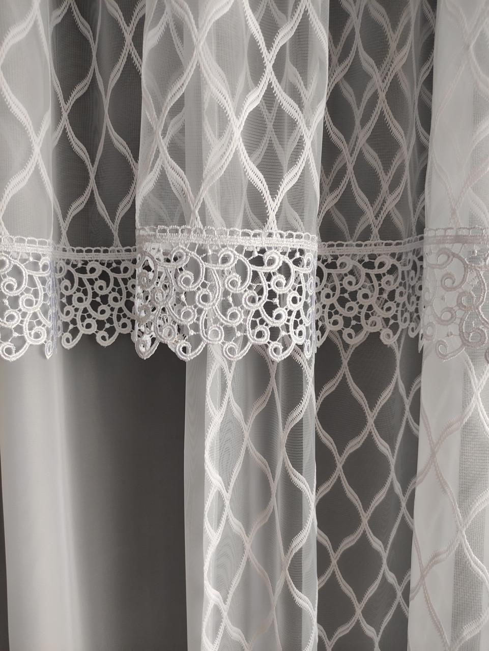 Тюль-сетка с подхватчиком Готовая занавеска 380х200 см Белый (ромб-бел) - фото 3 Тюль-сетка с подхватчиком Готовая занавеска 380х200 см Белый (ромб-бел) - фото 3