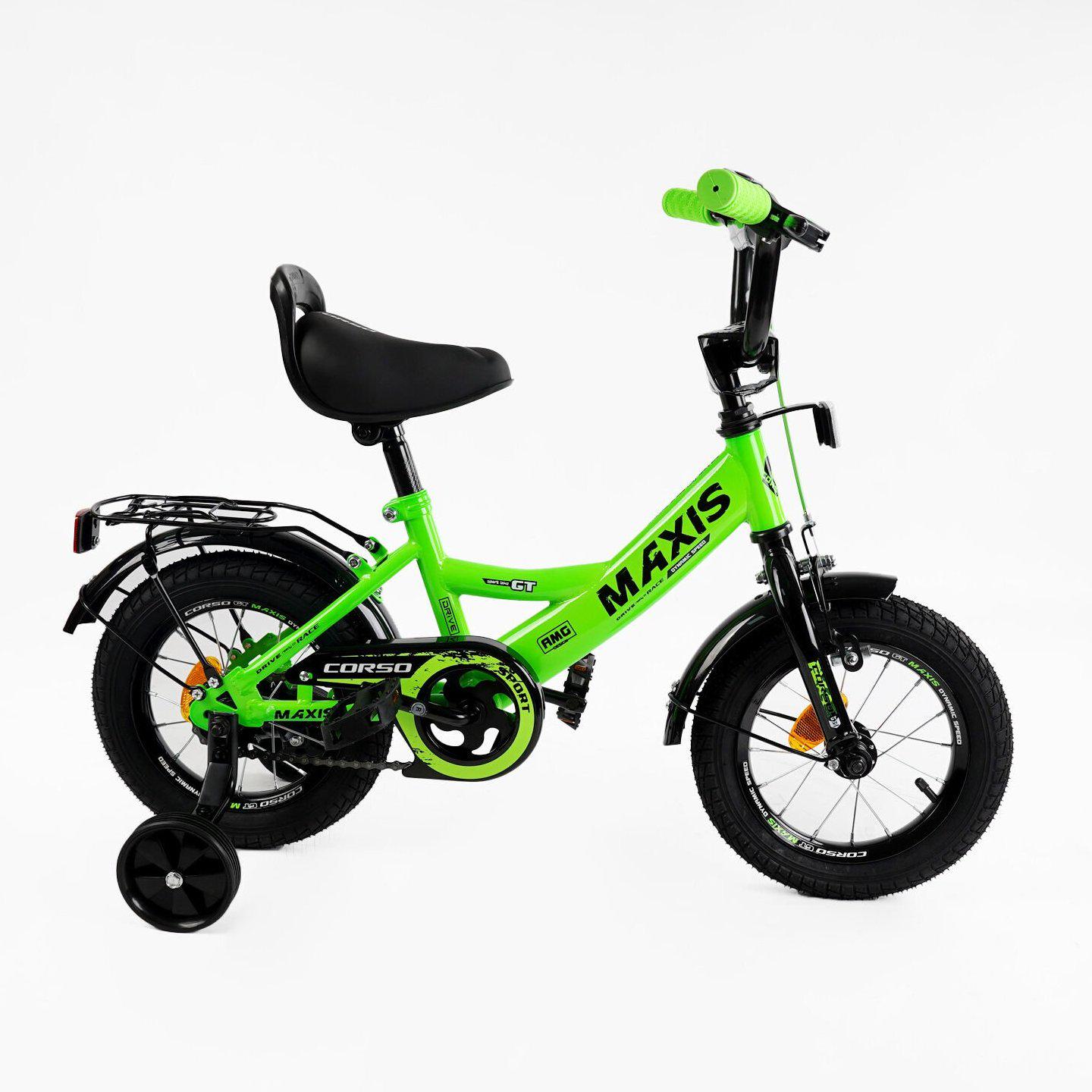 Велосипед двухколесный Corso MAXIS 12" детский с багажником Зеленый - фото 2 Велосипед двухколесный Corso MAXIS 12" детский с багажником Зеленый - фото 2