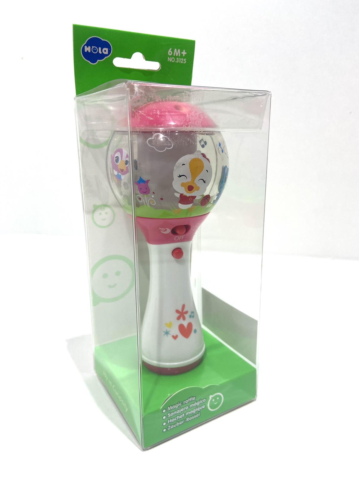 Погремушка музыкальная Hola 3125 Маракас 2 режима/подсветка/мелодии Белый/Розовый (38618563)
