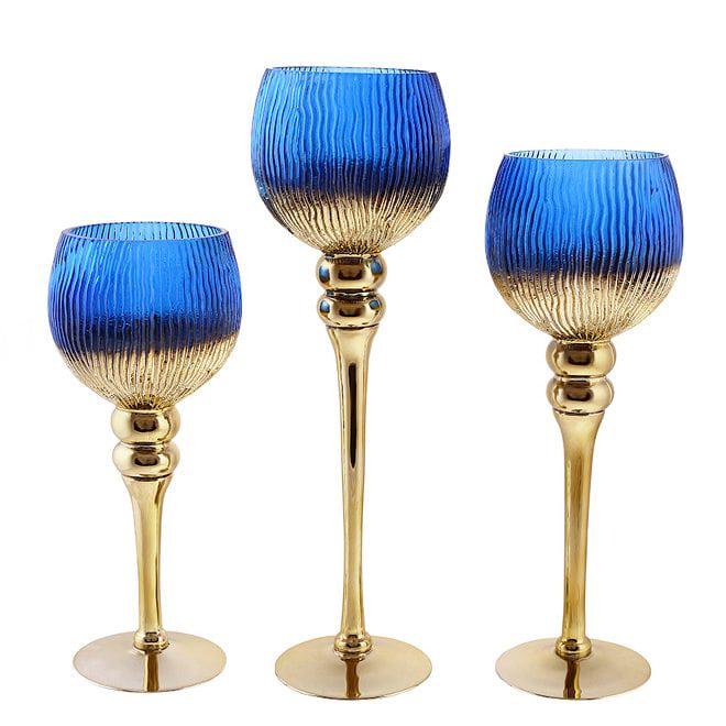 Набор стеклянных подсвечников Flora 32759 3 шт. Синий (DR015185) - фото 1 Набор стеклянных подсвечников Flora 32759 3 шт. Синий (DR015185) - фото 1