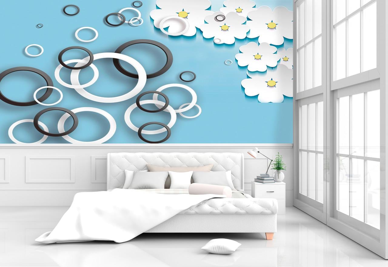Фотообои 3D флизелиновые цветочные для спальни/зала/кухни Кольца и белые цветы