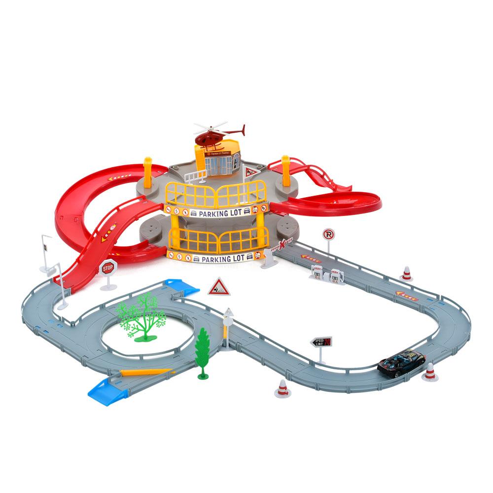 Игрушечный гараж T328-A 2 этажа/транспорт/дорожные знаки (6903317244232)