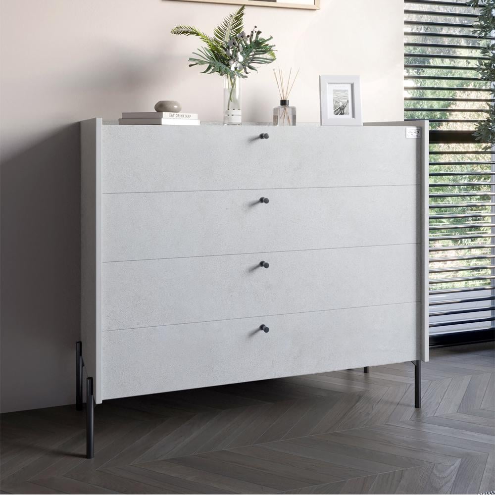 Комод с 4 ящиками Lion Wood с черными ножками 100х90х45 см Бетон style (000-000-1942) - фото 1