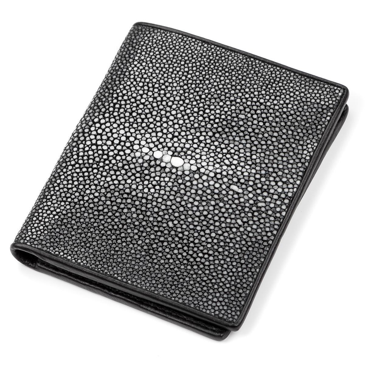 Вертикальное портмоне Stingray Leather 18057 из натуральной кожи морского ската Черный