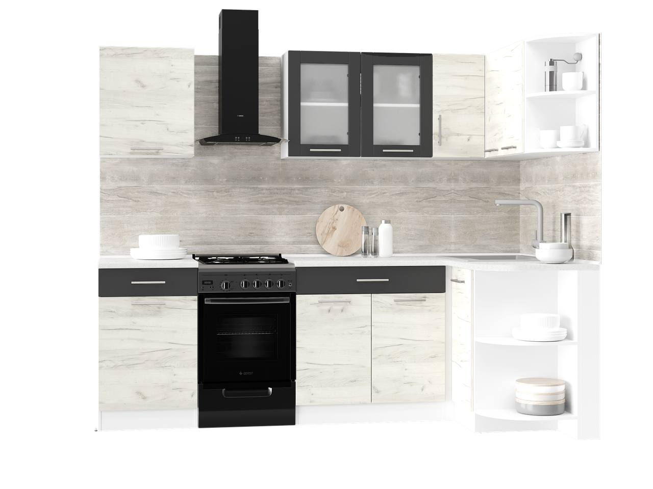 Кухня готова Еверест кутова №1 Еко Нова та стільниця 2,4х1,2 м Крафт білий/Графітовий (27007.02) - фото 1