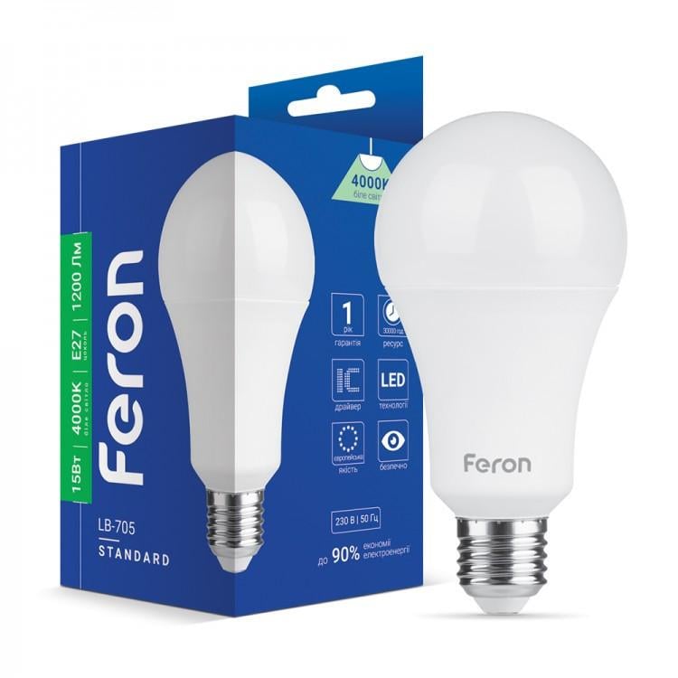 Лампа світлодіодна Feron A70 Е27 15W 4000K 230 V 1250 Lm (10943963)