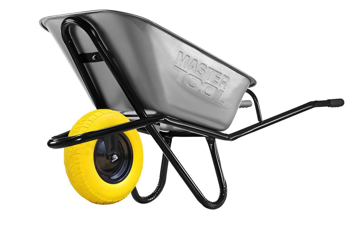 Тачка садово-строительная MasterTool D-3 одноколесная 100 л/200 кг колесо полиуретановое PU 4,0х8/40 см подшипник.
