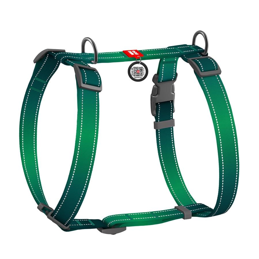 Шлейка для собак анатомическая Waudog Nylon Mono H-образная с QR-паспортом/светоотражающая/пластиковый фастекс S 15 мм/30-40/30-50 см Green (527118)