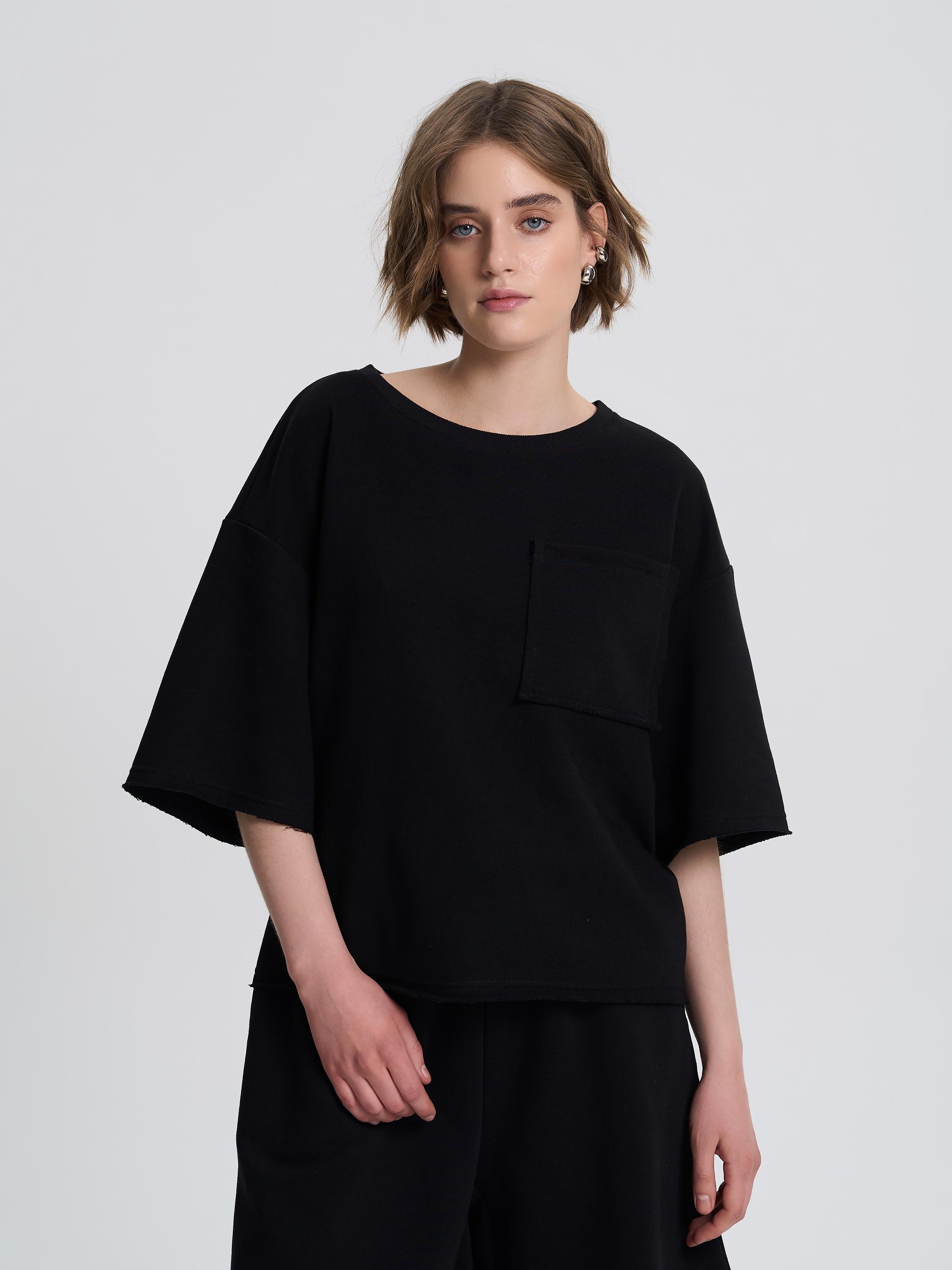 Футболка жіноча щільна з необробленим краєм ROZA 240607 XL Чорний (4824005717666) - фото 7