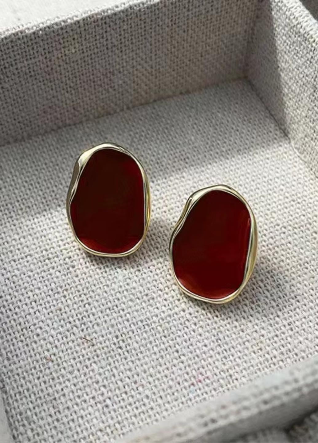 Серьги женские овалы неправильной формы Fashion Jewelry Бордовый/Золотистый (20449)