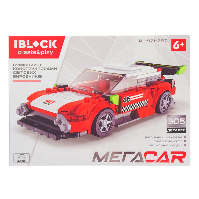 Конструктор Iblock Спорткар червоний PL-921-297 305 деталей (PL-921-297/)