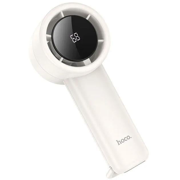 Вентилятор портативный настольный ручной Hoco HX63 с LED дисплеем 2000 mAh со встроенным аккумулятором 2-6 ч работы White (000499)