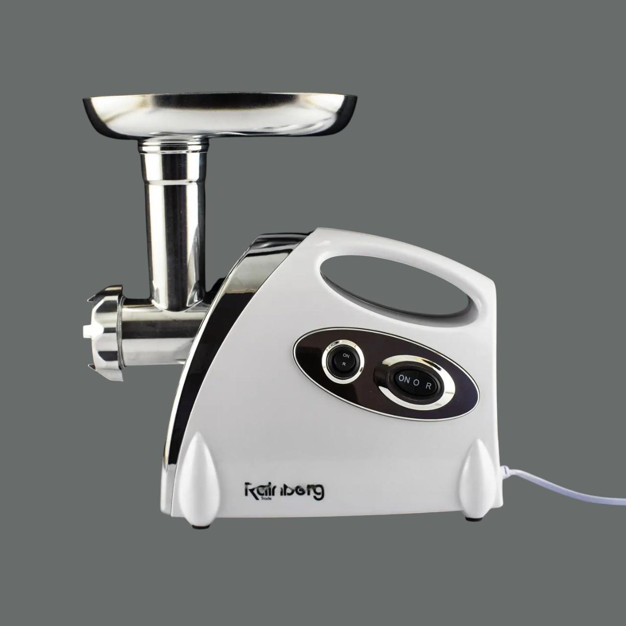 Електром'ясорубка Rainberg RB-675 2 кг/хв з ковбасною насадкою та реверсом 3800 Вт Білий