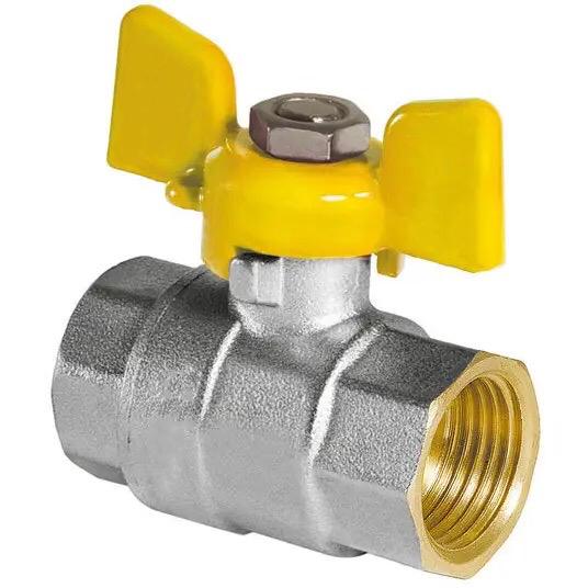 Кран шаровой Gross DN15 1/2" В-З для газа ручка бабочка Желтый (007104)