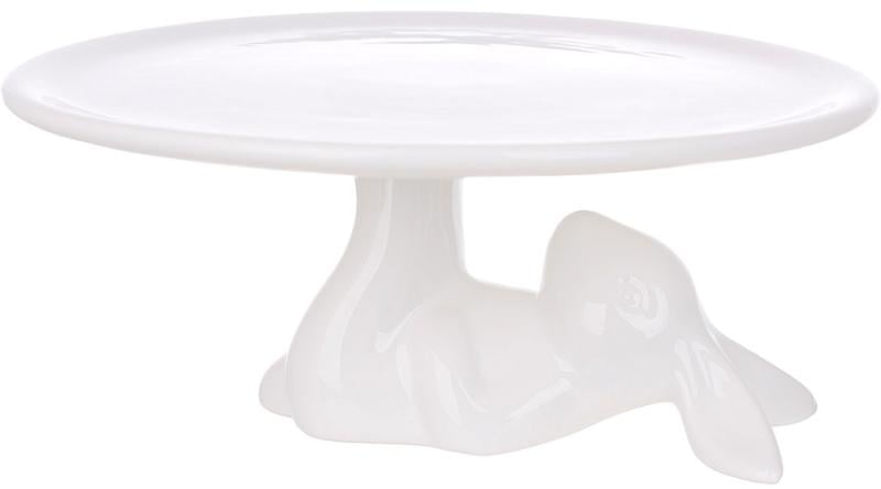 Блюдо на ноге керамическое с кроликом 21,5 см Белый