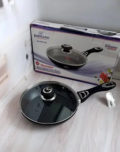 Сковорода Bohmann з 3-шаровим мармуровим покриттям зі скляною кришкою 28 см (BH 9512-28) - фото 2