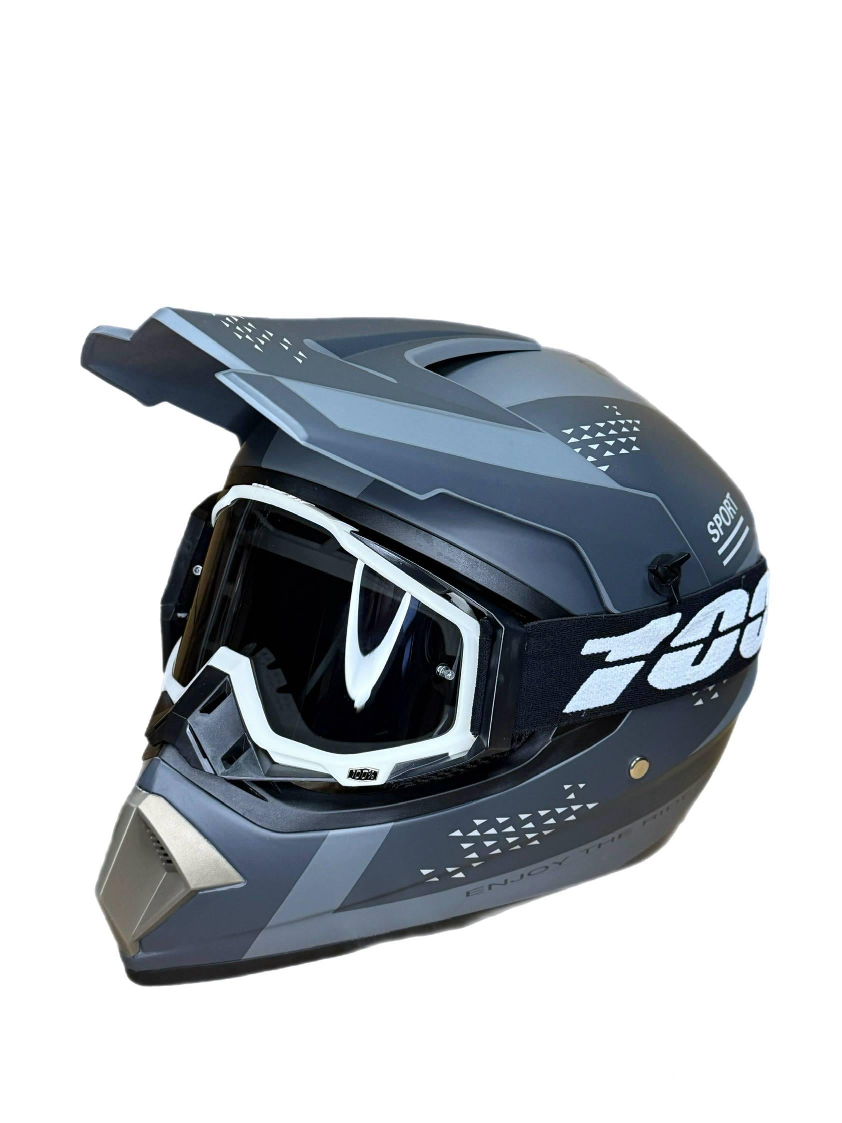 Мотошолом ендуро кросовий Helmet Grey S Сірий і окуляри Profi 100% Чорно-білий (0308)