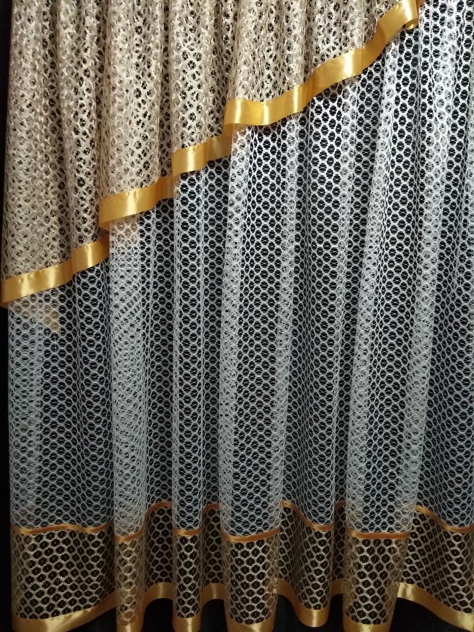 Гардина на кухню Лента сітка з ламбрекеном 290х165 см Білий з бежевим (лс-01) - фото 1 Гардина на кухню Лента сітка з ламбрекеном 290х165 см Білий з бежевим (лс-01) - фото 1