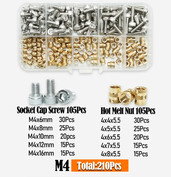 Набор термогайки и винты DIN912 для 3D печати PLA/ABS Spec М4 мм 210 шт. (SP-16804210) - фото 8 Набор термогайки и винты DIN912 для 3D печати PLA/ABS Spec М4 мм 210 шт. (SP-16804210) - фото 8