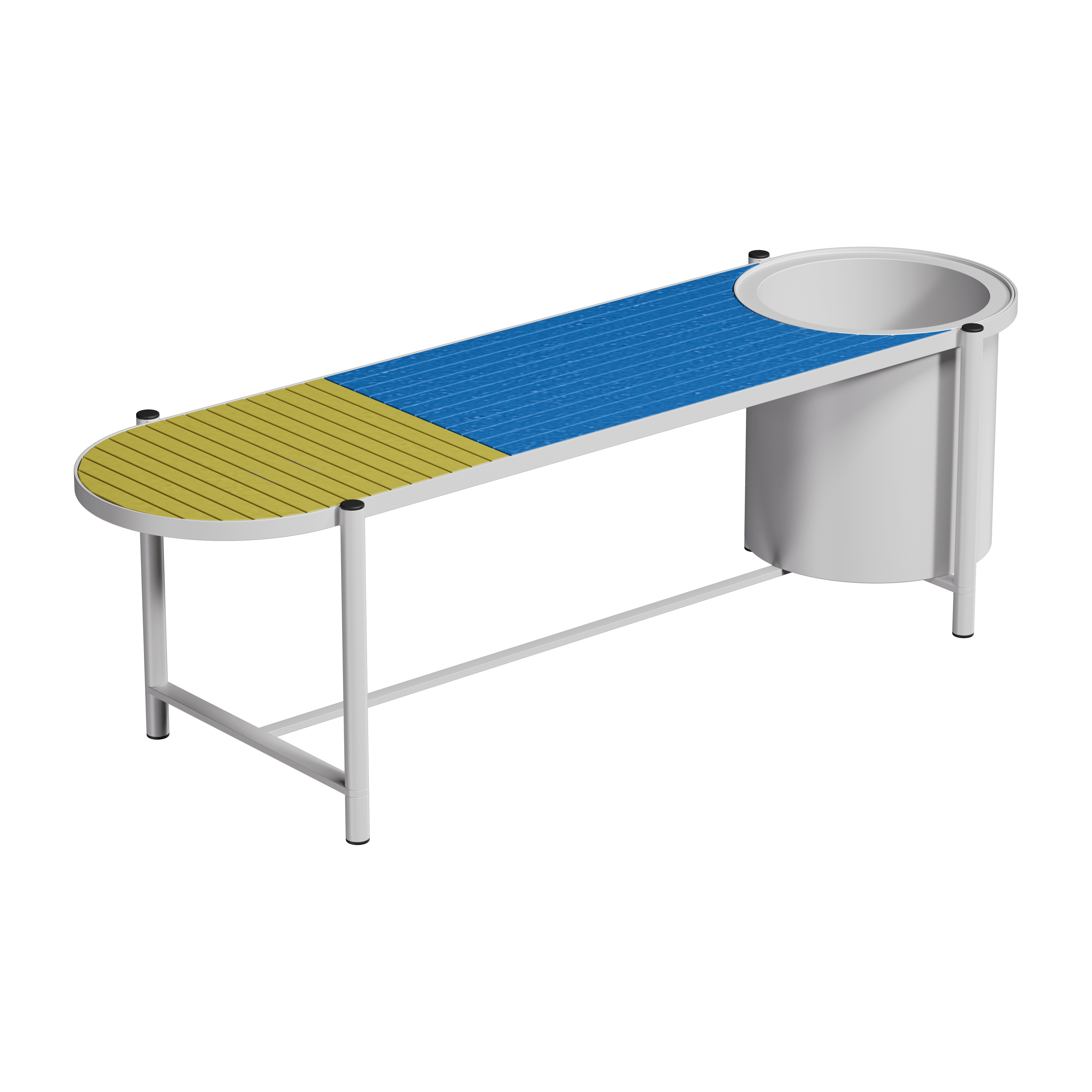 Лавка овальна з корзиною Recast Plastic Синьо-жовтий/білий 150х45х40 см (WBK1000)