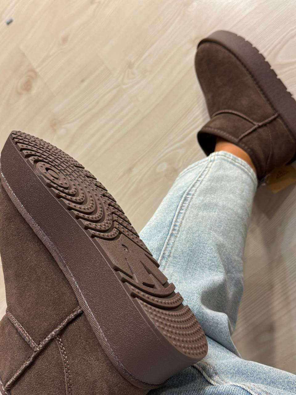 Угги женские Hengji 25-7 натуральная замша короткие на высокой подошве р. 37 Коричневый (5299) - фото 8