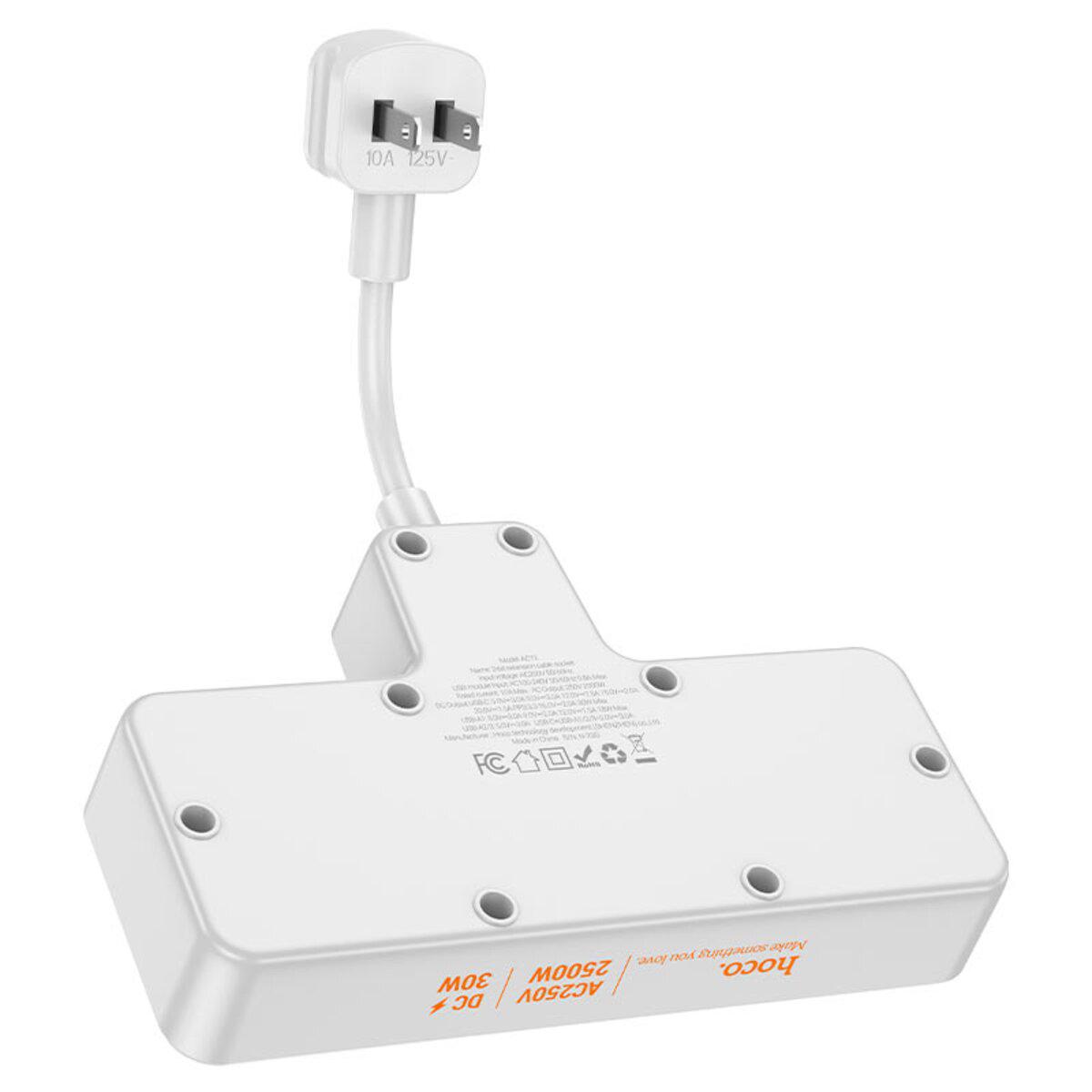 Удлинитель сетевой Hoco AC12A 30W/10A 3xUSB White (21028265) - фото 3