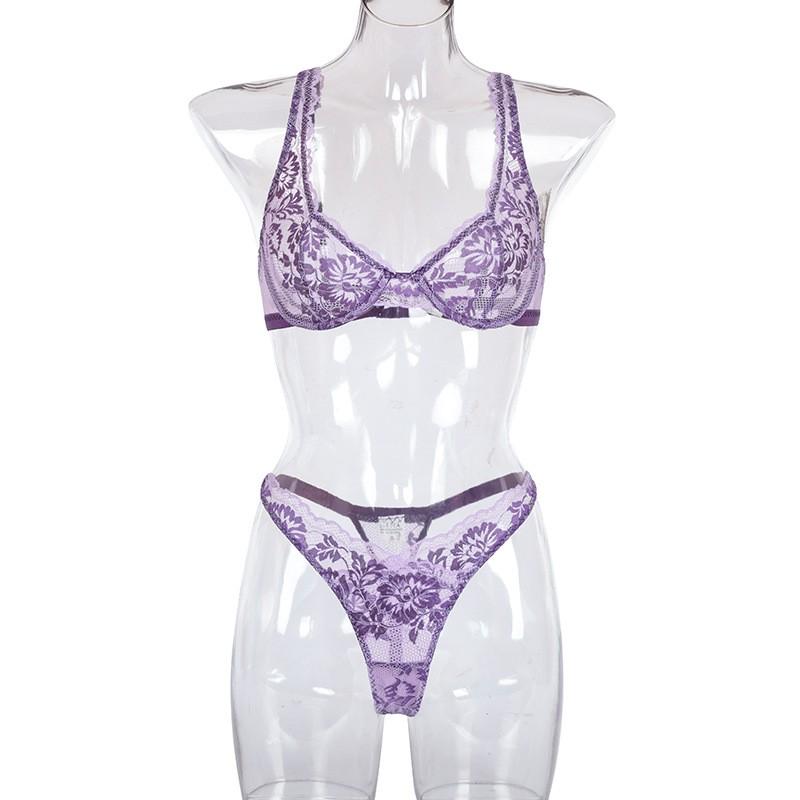 Комплект с цветочным кружевом S Сиреневый (1005002419889656) - фото 5