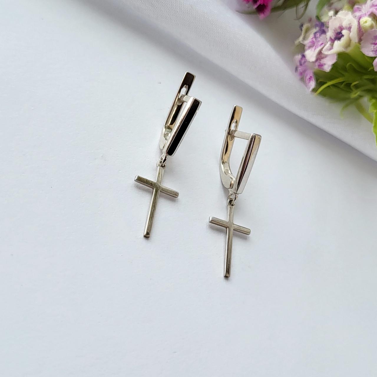 Серьги с подвеской Кресты без камней серебро 925 пробы 2,14 г (676)