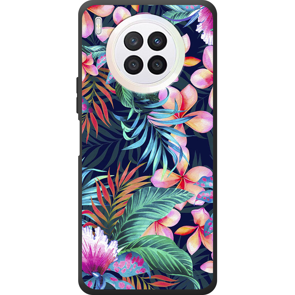 Чехол BoxFace Huawei Nova 8i flowers in the tropics Черный силикон (43692-up1971-44633)