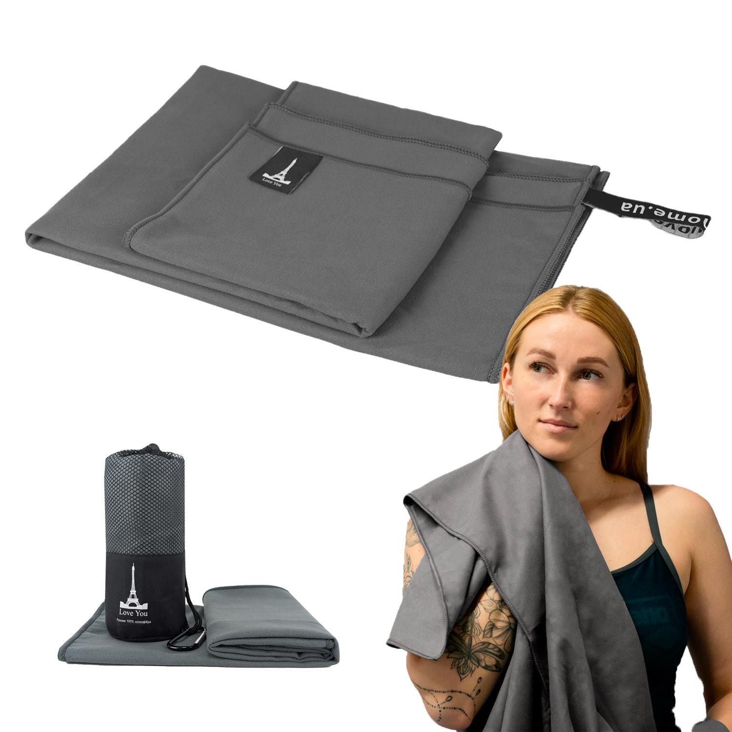 Рушник з мікрофібри спортивний з чохлом Love You 80х180 см Сірий (60140) - фото 3 Рушник з мікрофібри спортивний з чохлом Love You 80х180 см Сірий (60140) - фото 3