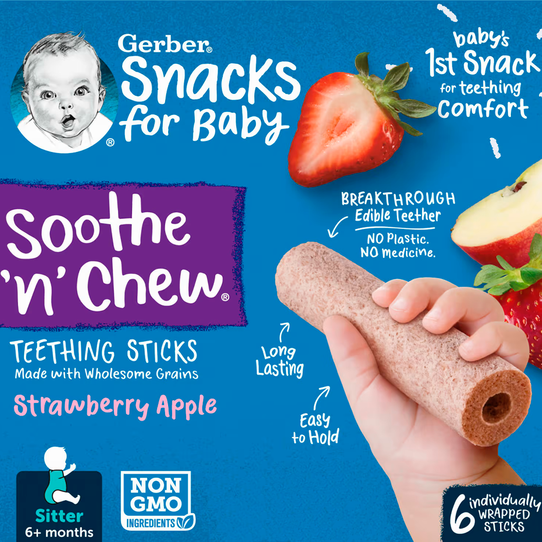 Палочки для прорезывания зубов Gerber Soothe'n' Chew клубника-яблоко от 6 месяцев 6 шт.