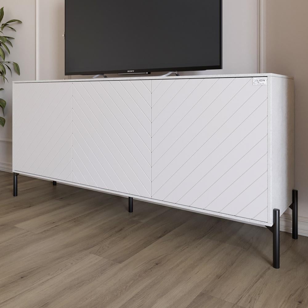 Тумба под телевизор Lion Амарант с черными металлическими ножками 168x40x76,5 см Бетон Style/Белый (000-000-2373)