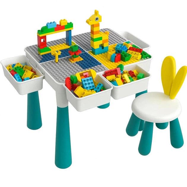 Детский стол-трансформер для игры и обучения 2в1 со стулом/органайзерами/зоной для воды-песка и конструктором 190 дет. (32629754)
