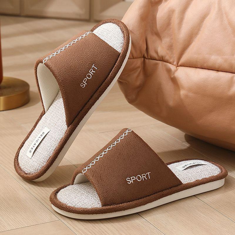 Тапочки льняные с открытым носком Sport 46/47 30 см Коричневый - фото 2