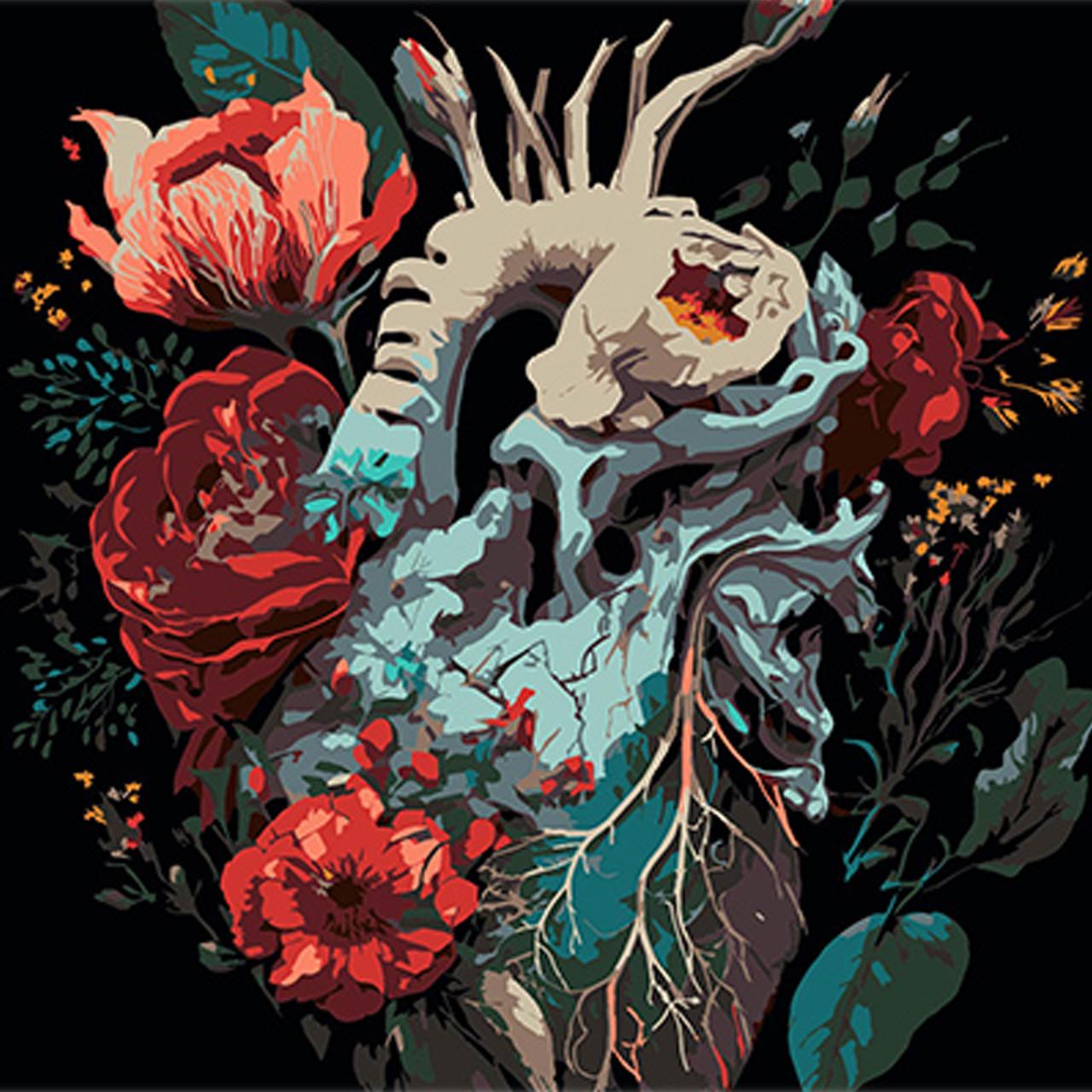 Картина по номерам Strateg Премиум Цветочная экспрессия сердца на черном фоне 30х30 см (SH3030-6)