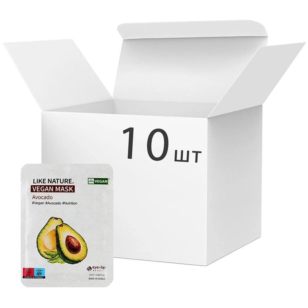 Набор масок для лица Eyenlip Like Nature Vegan Mask Pack Avocado 25 мл 10 шт. (22066688) - фото 2