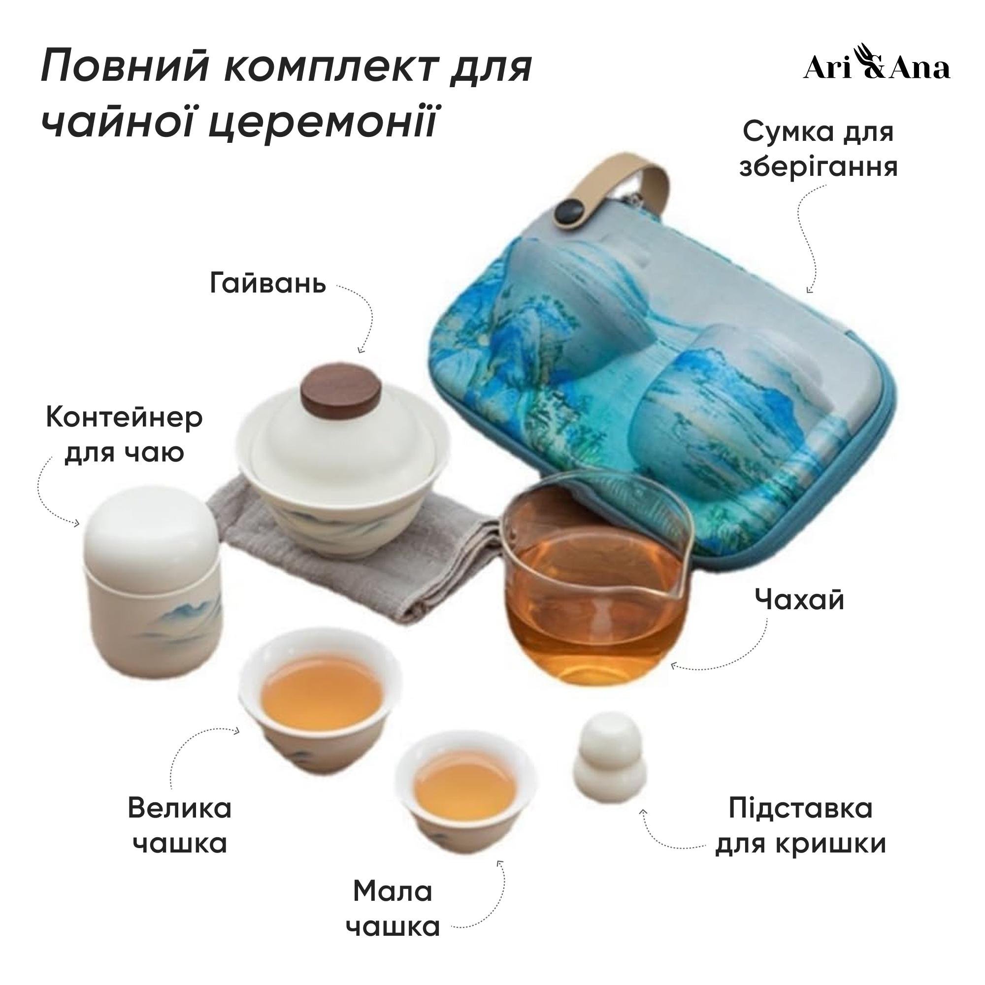 Набор портативный чай в футляре гайвань/чахай/чашки и контейнер для чая керамика (11111123) - фото 3 Набор портативный чай в футляре гайвань/чахай/чашки и контейнер для чая керамика (11111123) - фото 3