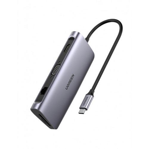 Док-станция USB3.0 Type-C USB UGreen CM179 3.0x3/HDMI/VGA/RJ45/SD&TF/PD 40873 Серый