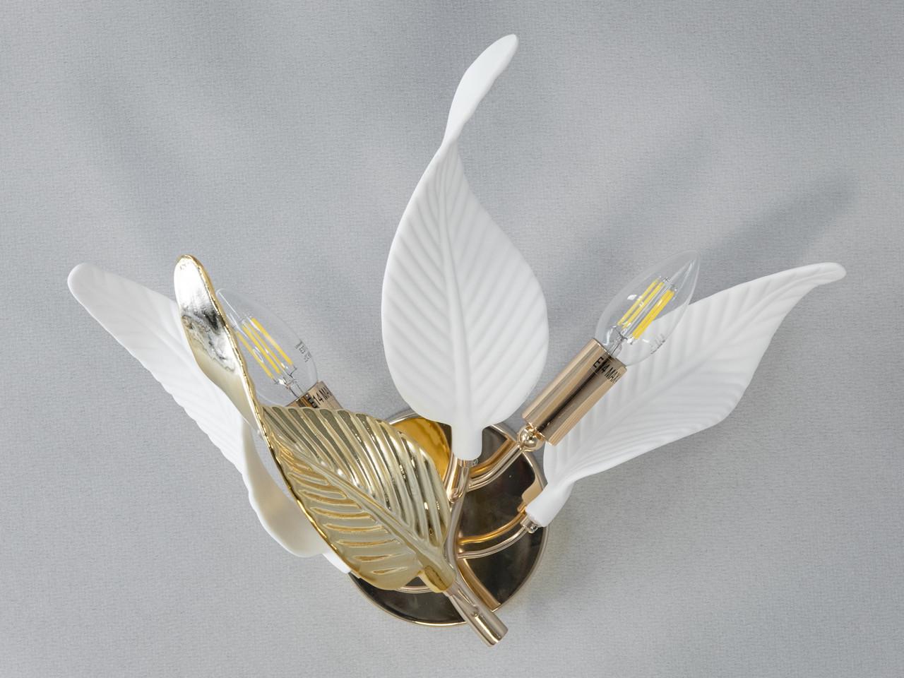 Бра декоративное EcoLed с фарфоровыми эл. 7208-2W GD Бронзовый