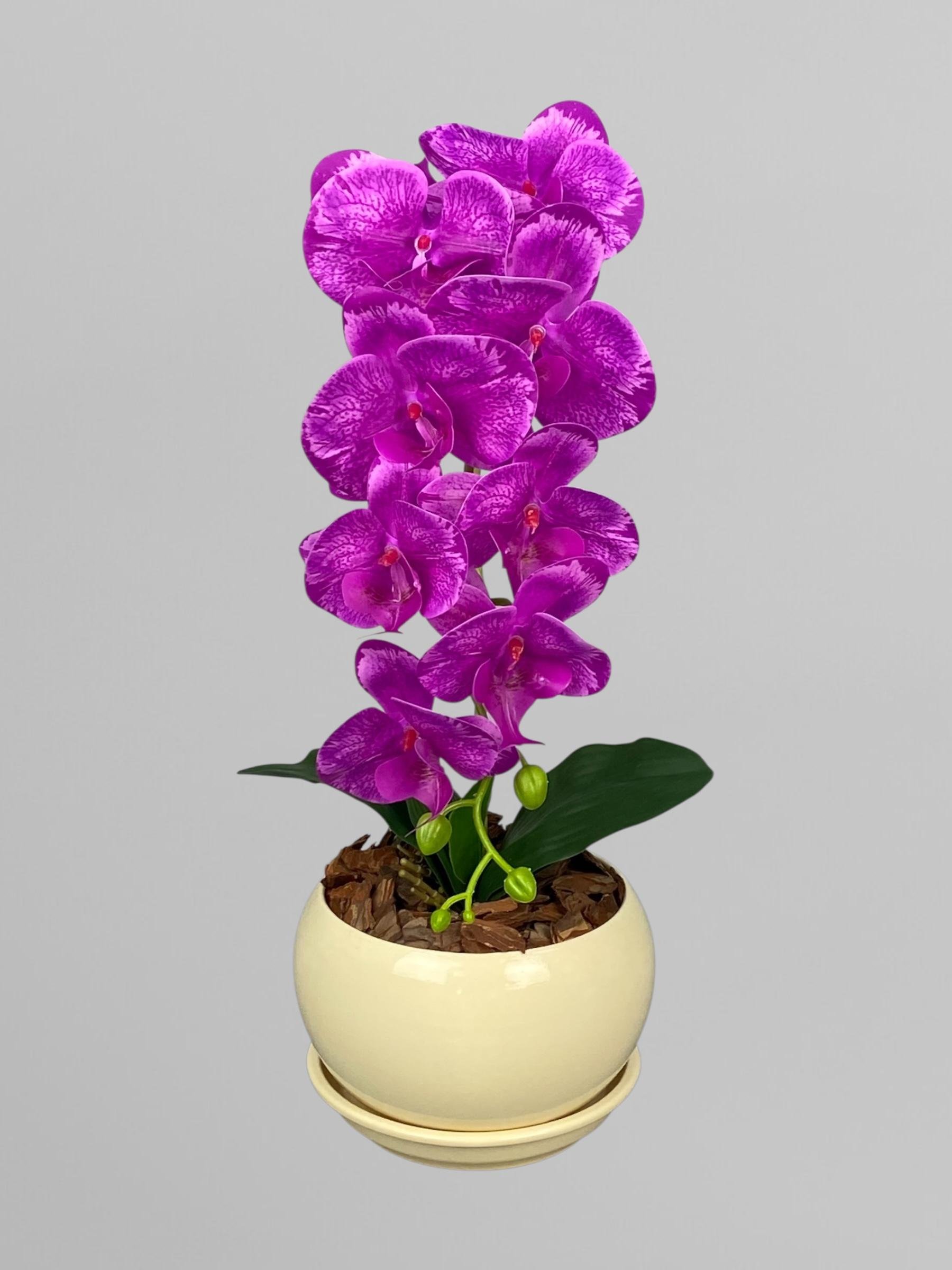Композиція з орхідей латексні на 1 гілочку в керамічному кашпо 50 см Фіолетовий з градієнтом (А245)