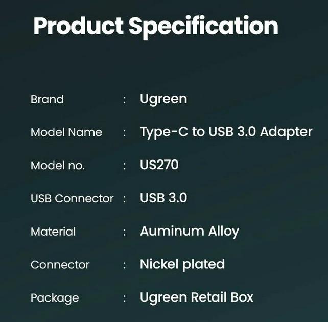 Адаптер Ugreen OTG Type-C to USB 3.0 з карабіном Space Gray (US270) - фото 10