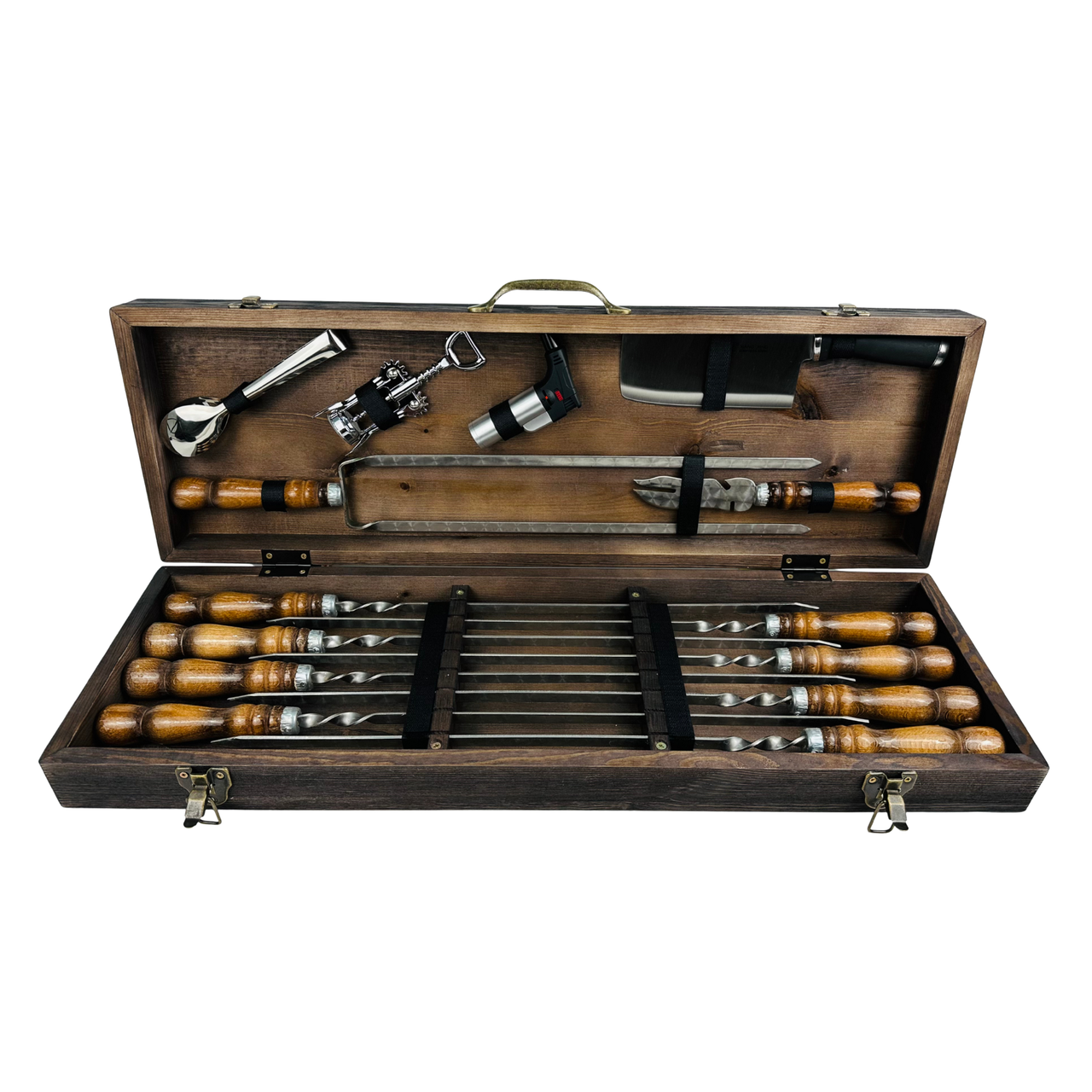 Набір туристичних шампурів Трофей класик в дерев'яний кейс з нержавіючої сталі