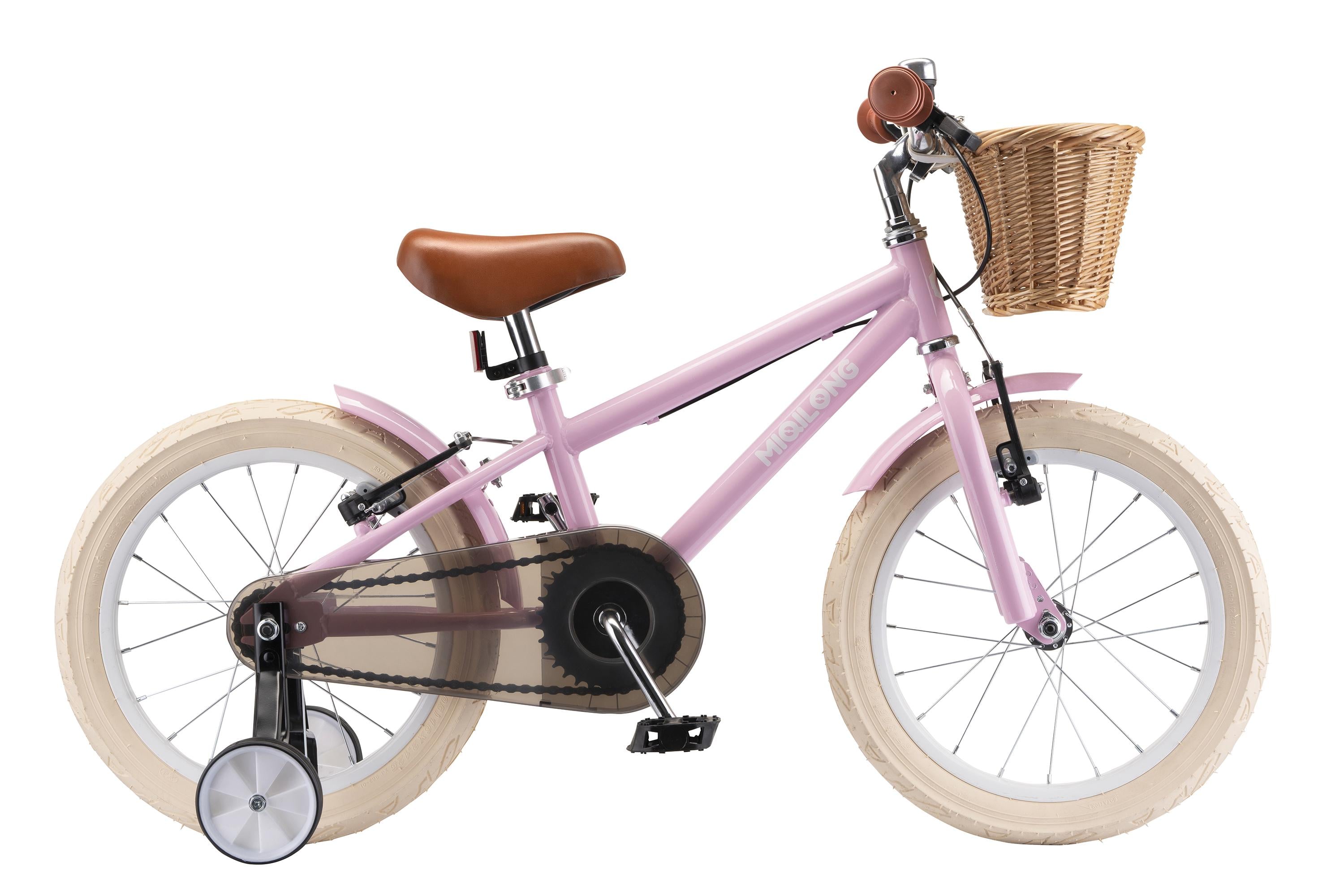 Детский велосипед Miqilong RM 16" с корзинкой из натурального ротанга Розовый (ATW-RM16-PINK)