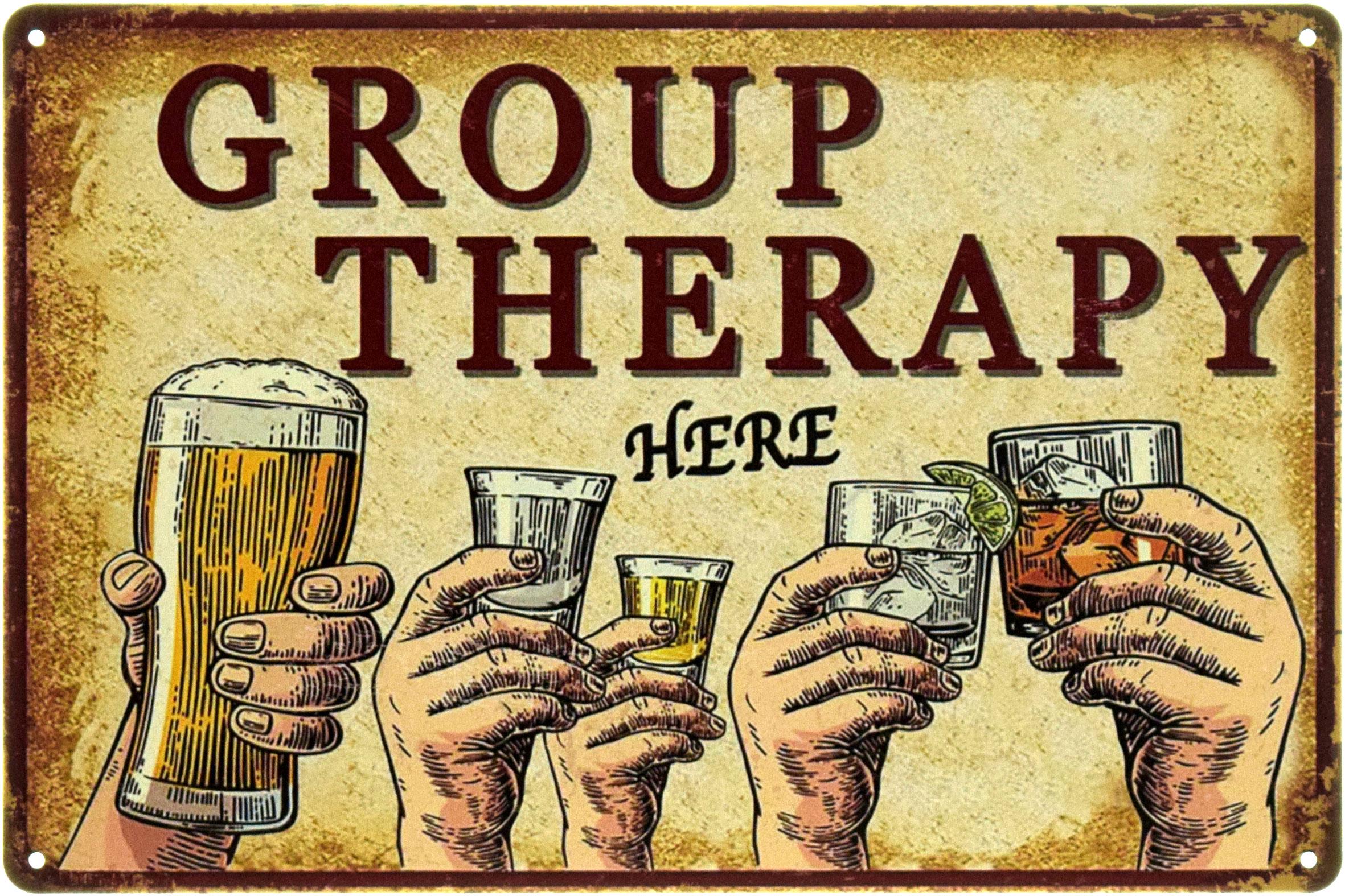 Табличка металлическая "Group Therapy Here" 20x30 см (ms-104587)