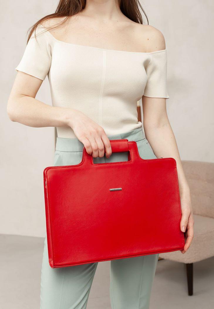 Женская сумка кожаная для ноутбука и для документов Красный (A-026935) - фото 4