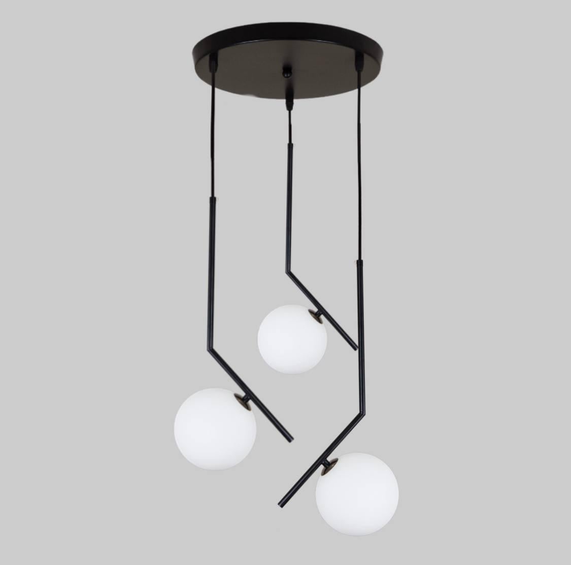 Люстра на 3 лампы с шаром 15 см Черный/Белый (916-3814-1 BK+WH)