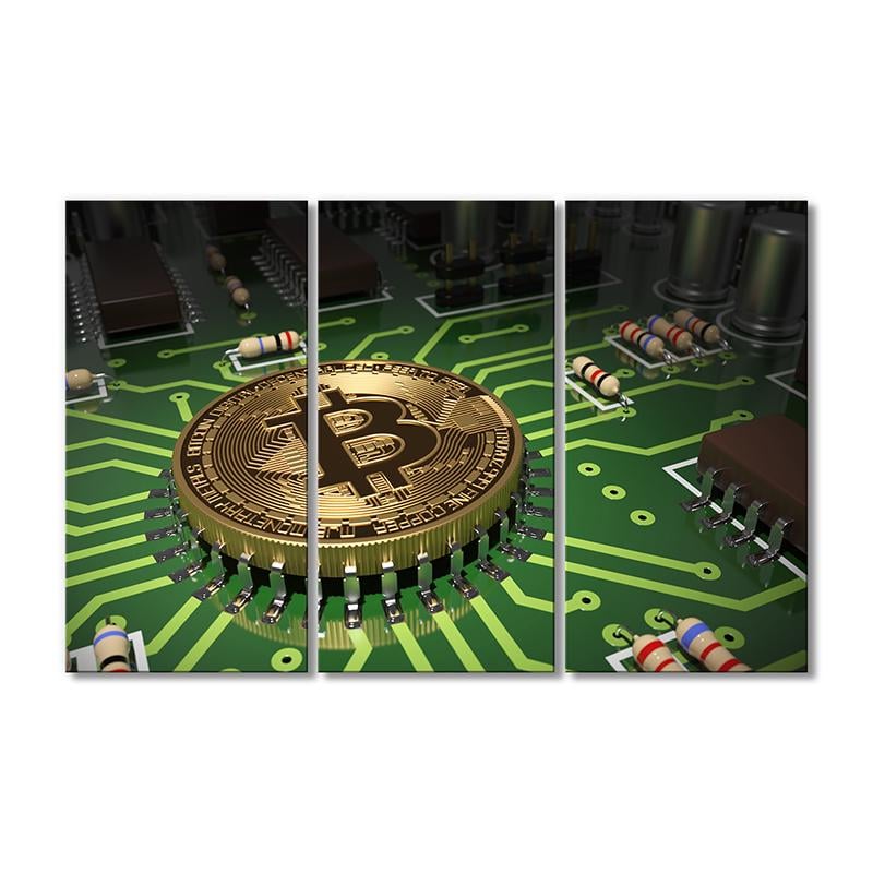 Модульная Картина Биткойн 3 модуля общий размер 50x75 см